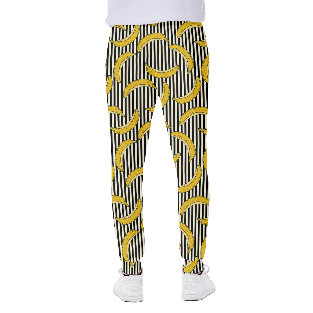 Black Striped Banana Pattern Print Scuba Joggers