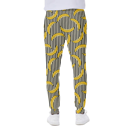 Black Striped Banana Pattern Print Scuba Joggers