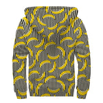 Black Striped Banana Pattern Print Sherpa Lined Zip Up Hoodie