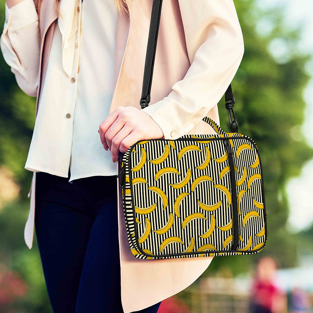 Black Striped Banana Pattern Print Shoulder Strap Bible Bag