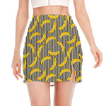 Black Striped Banana Pattern Print Side Slit Mini Skirt