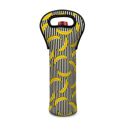 Black Striped Banana Pattern Print Single Neoprene Wine Tote