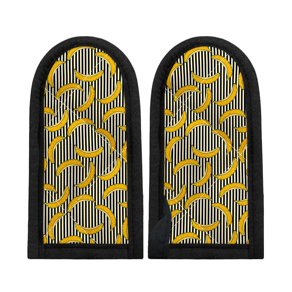 Black Striped Banana Pattern Print Skillet Handle Cover