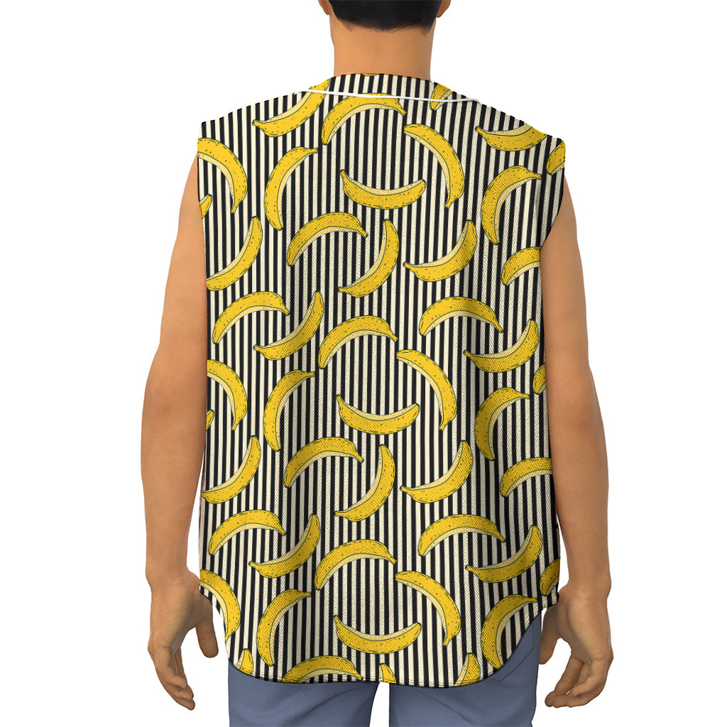 Black Striped Banana Pattern Print Sleeveless Baseball Jersey