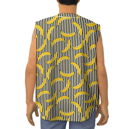 Black Striped Banana Pattern Print Sleeveless Baseball Jersey