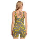 Black Striped Banana Pattern Print Sleeveless One Piece Swimsuit