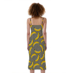 Black Striped Banana Pattern Print Slim Fit Midi Cami Dress