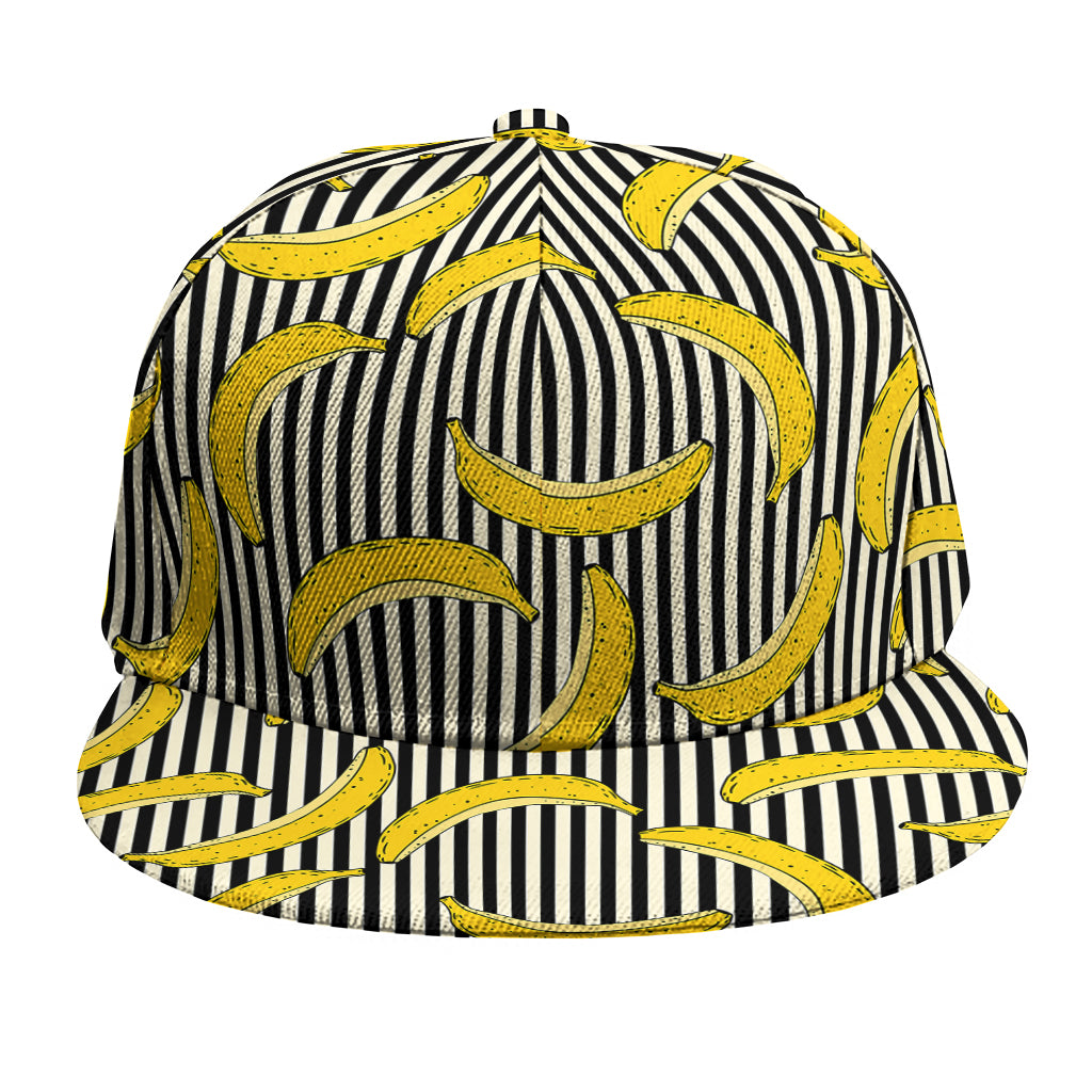 Black Striped Banana Pattern Print Snapback Cap