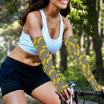 Black Striped Banana Pattern Print Sun Protection Arm Sleeves