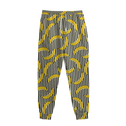 Black Striped Banana Pattern Print Sweatpants