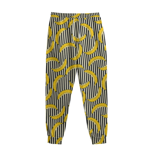 Black Striped Banana Pattern Print Sweatpants