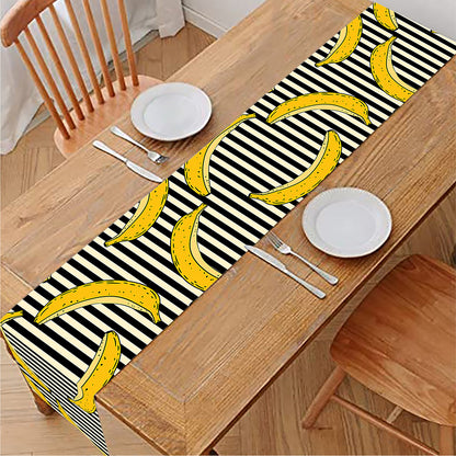 Black Striped Banana Pattern Print Table Runner