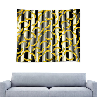 Black Striped Banana Pattern Print Tapestry