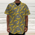 Black Striped Banana Pattern Print Textured Short Sleeve Shirt
