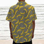 Black Striped Banana Pattern Print Textured Short Sleeve Shirt