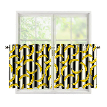 Black Striped Banana Pattern Print Tier Curtains