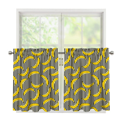 Black Striped Banana Pattern Print Tier Curtains