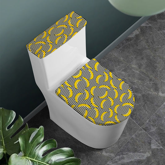 Black Striped Banana Pattern Print Toilet Lid And Tank Cover Set