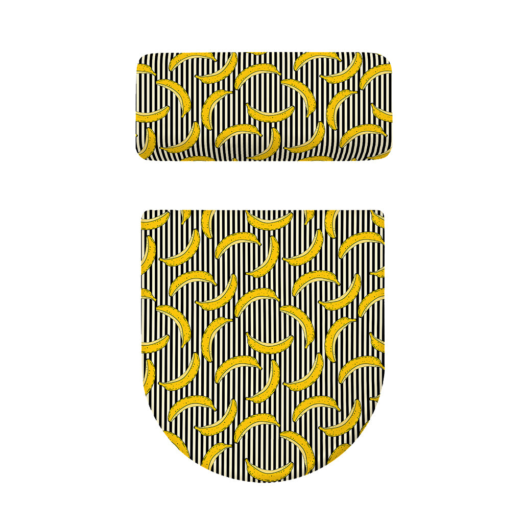 Black Striped Banana Pattern Print Toilet Lid And Tank Cover Set