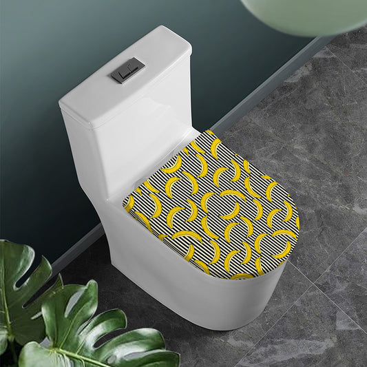 Black Striped Banana Pattern Print Toilet Lid Cover