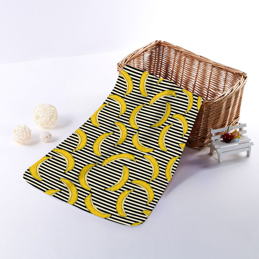 Black Striped Banana Pattern Print Towel