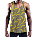 Black Striped Banana Pattern Print Men's Workout Tank Top