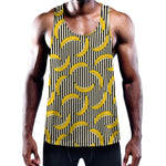 Black Striped Banana Pattern Print Training Tank Top