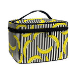 Black Striped Banana Pattern Print Travel Makeup Bag