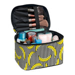 Black Striped Banana Pattern Print Travel Makeup Bag