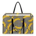 Black Striped Banana Pattern Print Utility Tote Bag
