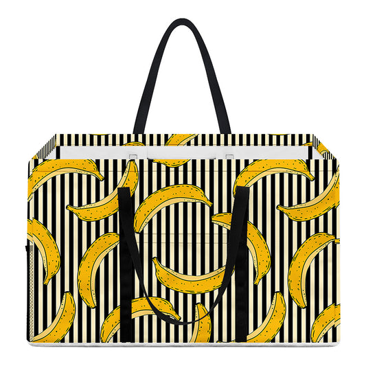 Black Striped Banana Pattern Print Utility Tote Bag