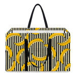 Black Striped Banana Pattern Print Utility Tote Bag