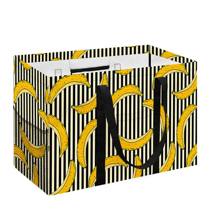 Black Striped Banana Pattern Print Utility Tote Bag