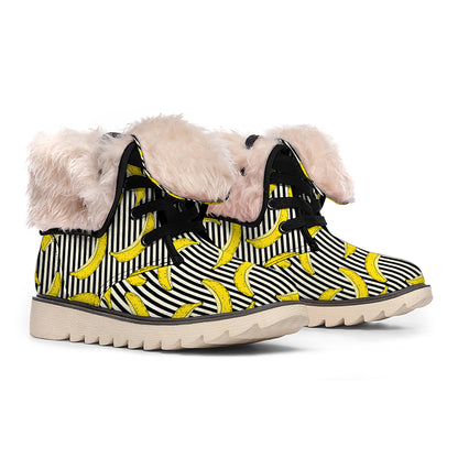 Black Striped Banana Pattern Print Winter Boots