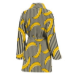 Black Striped Banana Pattern Print Women's Bathrobe