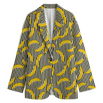 Black Striped Banana Pattern Print Women's Blazer