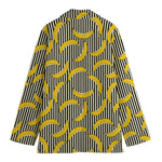 Black Striped Banana Pattern Print Women's Blazer