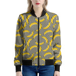 Black Striped Banana Pattern Print Women's Bomber Jacket