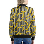 Black Striped Banana Pattern Print Women's Bomber Jacket