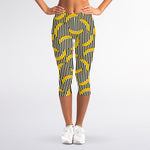 Black Striped Banana Pattern Print Women's Capri Leggings