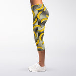 Black Striped Banana Pattern Print Women's Capri Leggings