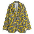 Black Striped Banana Pattern Print Women's Cotton Blazer