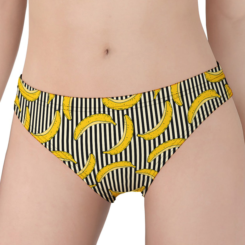 Black Striped Banana Pattern Print Women's Panties