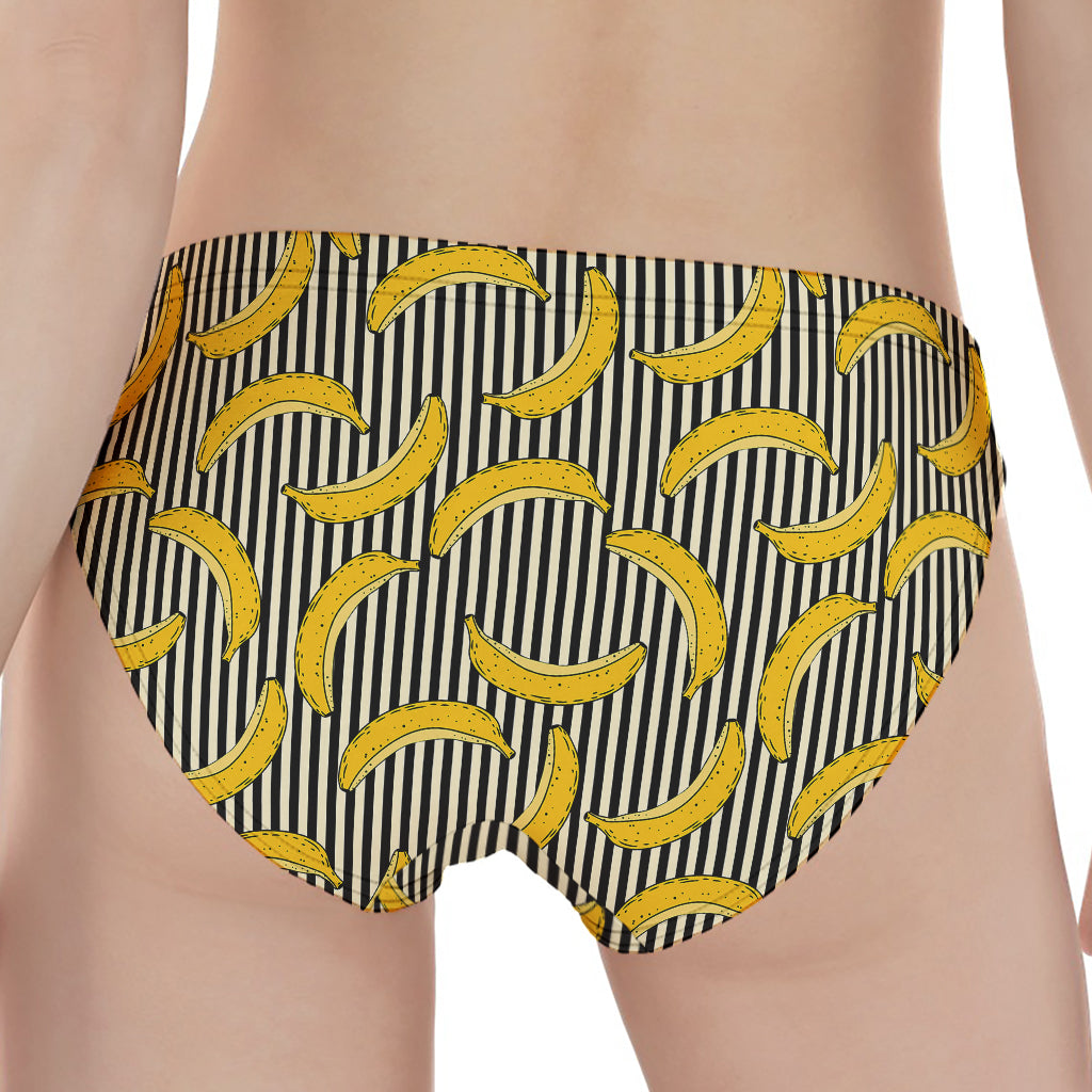 Black Striped Banana Pattern Print Women's Panties