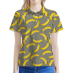 Black Striped Banana Pattern Print Women's Polo Shirt