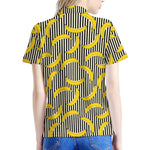 Black Striped Banana Pattern Print Women's Polo Shirt