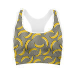 Black Striped Banana Pattern Print Women's Sports Bra
