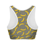Black Striped Banana Pattern Print Women's Sports Bra