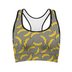 Black Striped Banana Pattern Print Women's Sports Bra