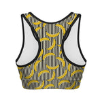Black Striped Banana Pattern Print Women's Sports Bra